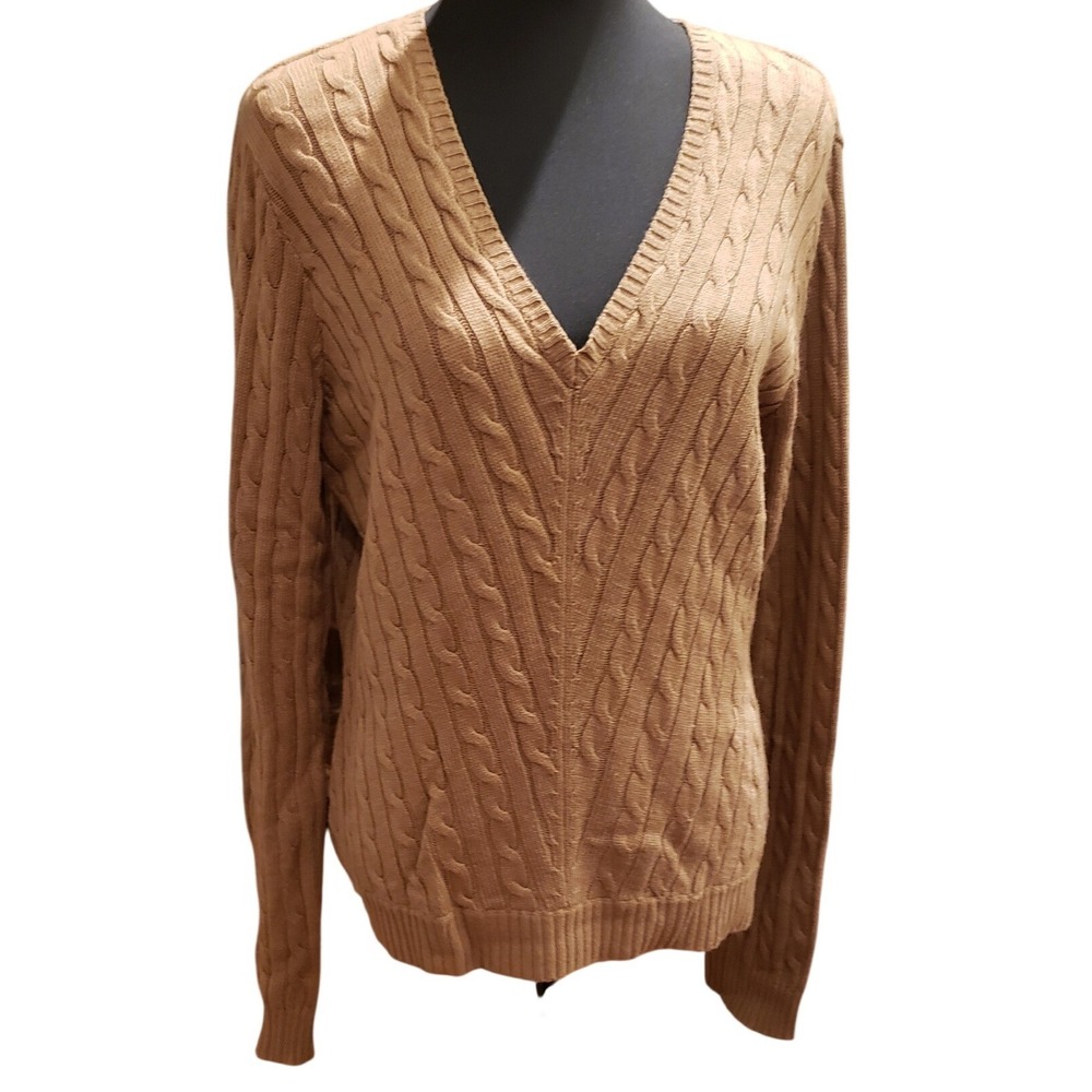 GEORGE ME by Mark‎ Eisen Womens XL Urban Camel Cable Knit Sweater V Neck